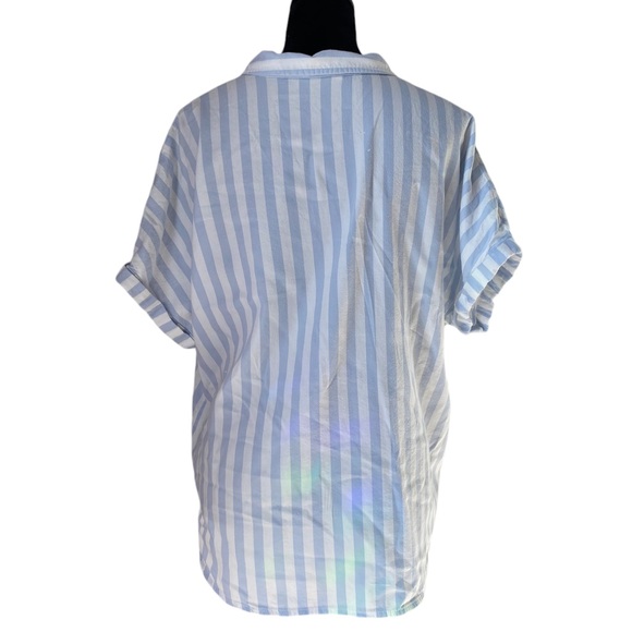 Universal Thread Striped Light Blue Folded Sleeve Button Down Short Sleeve Top - Picture 6 of 8